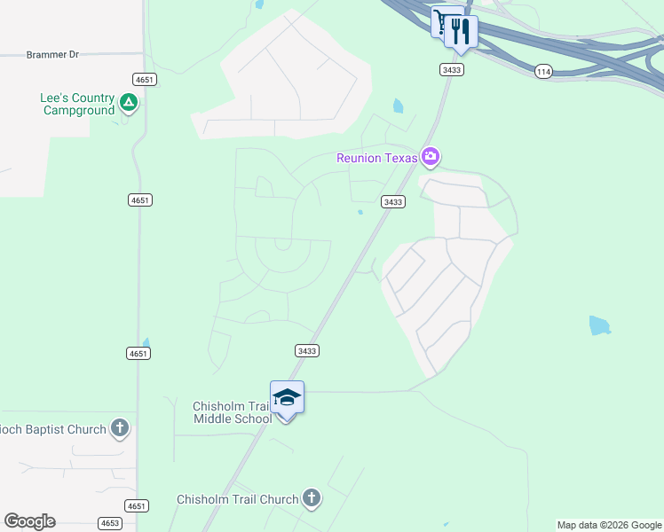 map of restaurants, bars, coffee shops, grocery stores, and more near in Rhome