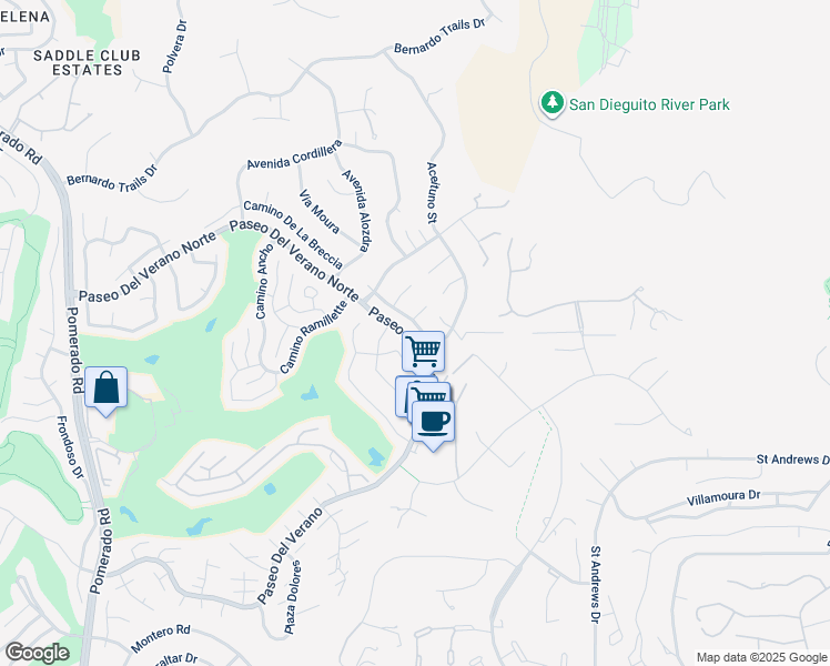 map of restaurants, bars, coffee shops, grocery stores, and more near 13055 Avenida Marbella in San Diego