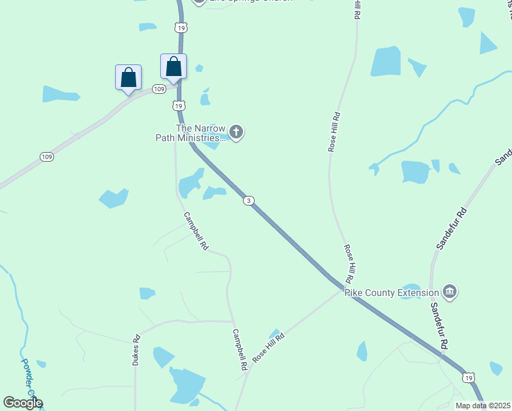 map of restaurants, bars, coffee shops, grocery stores, and more near 3600 U.S. 19 in Meansville