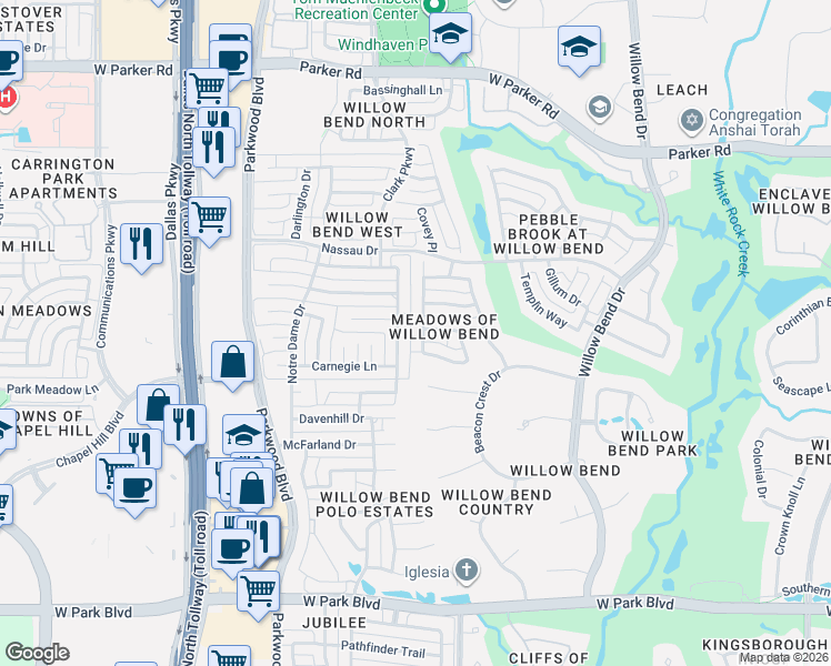 map of restaurants, bars, coffee shops, grocery stores, and more near 5809 Roswell Drive in Plano