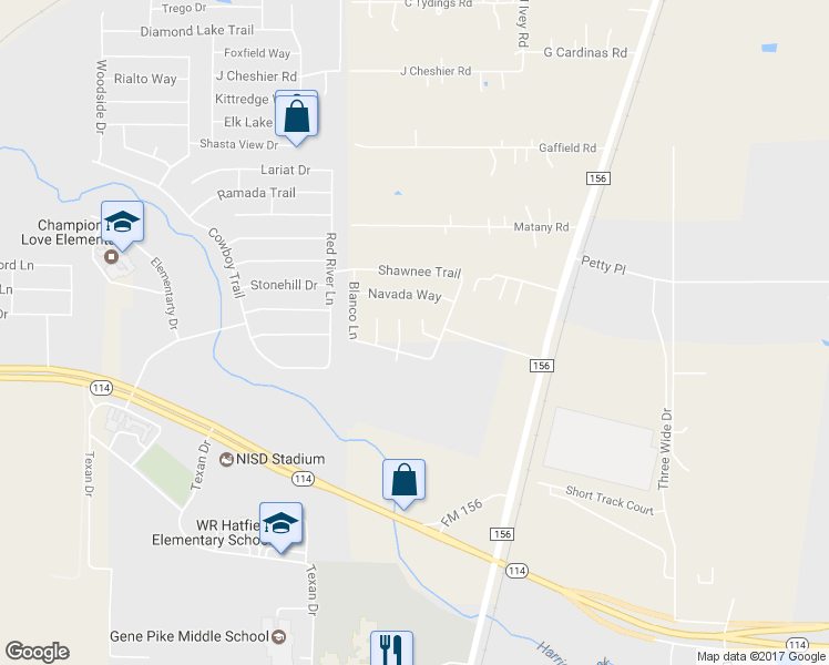 map of restaurants, bars, coffee shops, grocery stores, and more near 2109 Blanco Lane in Justin