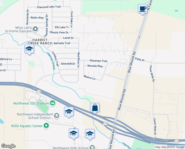 map of restaurants, bars, coffee shops, grocery stores, and more near 16113 Hollyhill Court in Justin