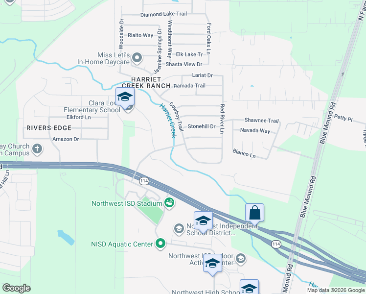 map of restaurants, bars, coffee shops, grocery stores, and more near 16160 Cowboy Trail in Justin