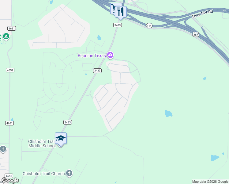 map of restaurants, bars, coffee shops, grocery stores, and more near Farm to Market Road 3433 in Rhome
