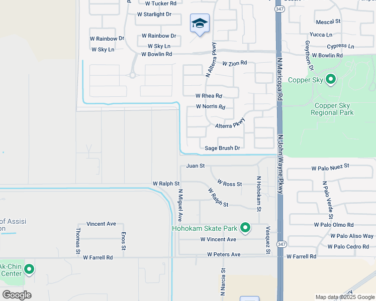 map of restaurants, bars, coffee shops, grocery stores, and more near 17347 North Carmen Avenue in Maricopa