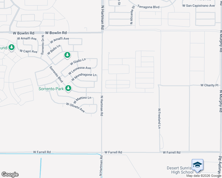 map of restaurants, bars, coffee shops, grocery stores, and more near 17384 North Freeland Lane in Maricopa