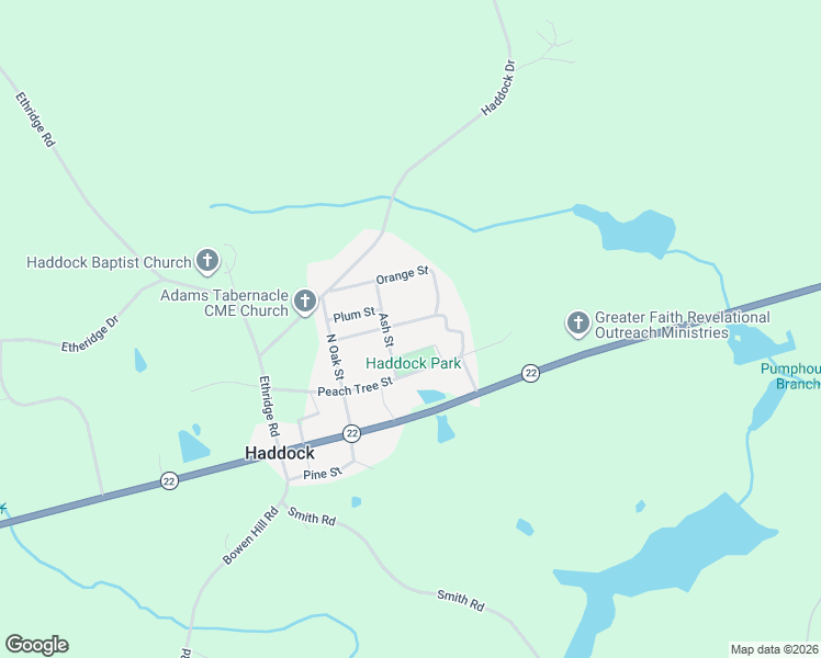 map of restaurants, bars, coffee shops, grocery stores, and more near 130-138 Ash Street in Haddock