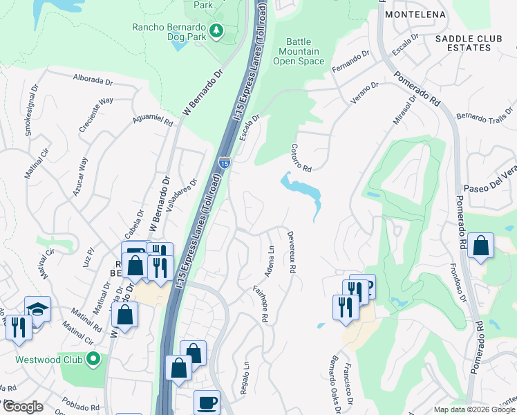 map of restaurants, bars, coffee shops, grocery stores, and more near 12022 Versailles Court in San Diego