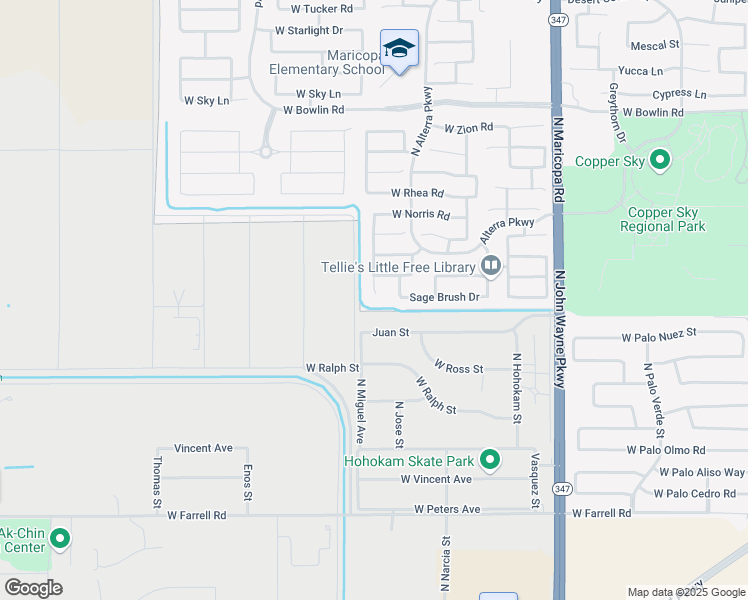 map of restaurants, bars, coffee shops, grocery stores, and more near 17347 North Carmen Avenue in Maricopa