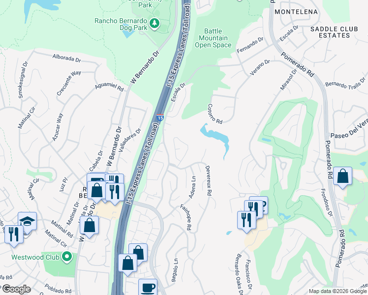 map of restaurants, bars, coffee shops, grocery stores, and more near 12022 Versailles Court in San Diego
