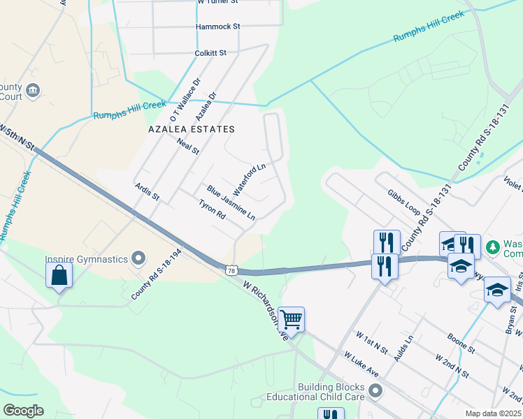 map of restaurants, bars, coffee shops, grocery stores, and more near 108 Obannon Court in Summerville