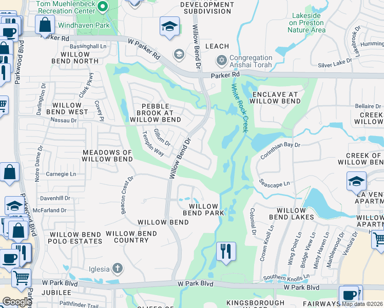 map of restaurants, bars, coffee shops, grocery stores, and more near 5549 Ash Creek Lane in Plano