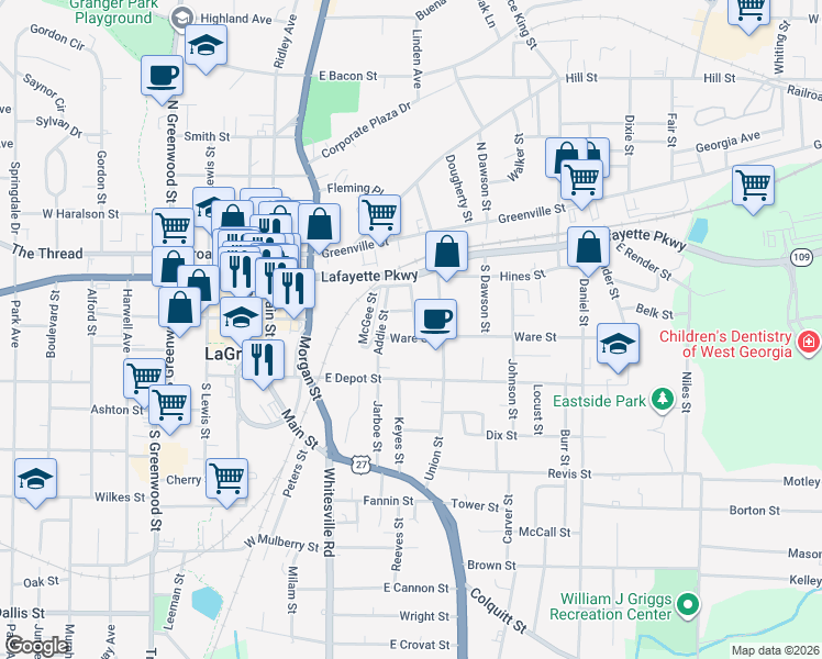 map of restaurants, bars, coffee shops, grocery stores, and more near 206 Gardner Street in LaGrange