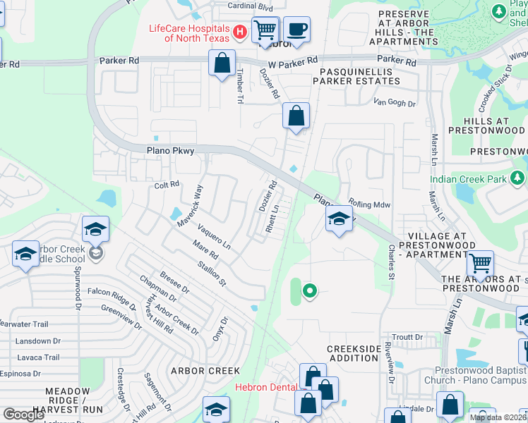 map of restaurants, bars, coffee shops, grocery stores, and more near 4676 Man O'War Road in Carrollton
