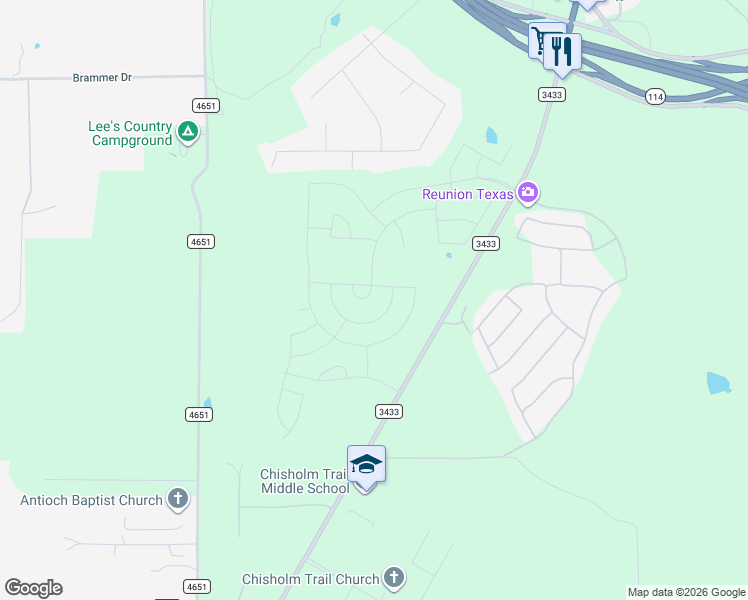 map of restaurants, bars, coffee shops, grocery stores, and more near Farm to Market Road 3433 in Rhome