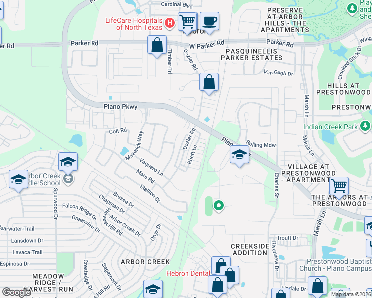 map of restaurants, bars, coffee shops, grocery stores, and more near 4676 Man O'War Road in Carrollton