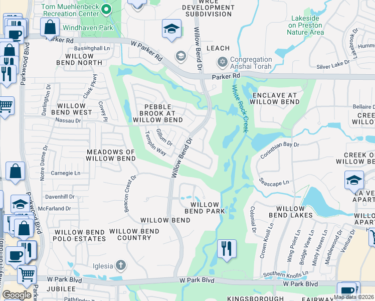 map of restaurants, bars, coffee shops, grocery stores, and more near 5549 Ash Creek Lane in Plano