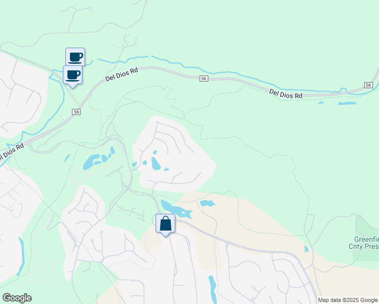 map of restaurants, bars, coffee shops, grocery stores, and more near 17038 San Antonio Rose Court in San Diego