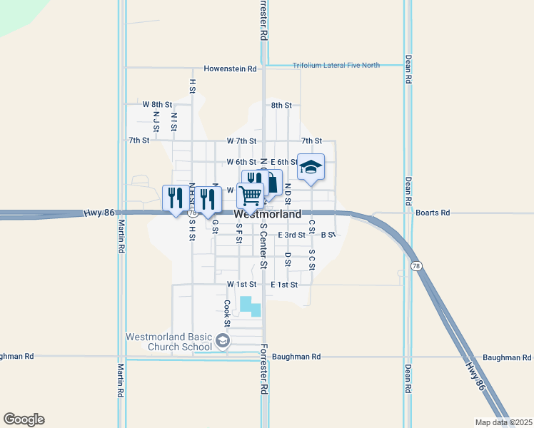 map of restaurants, bars, coffee shops, grocery stores, and more near in Westmorland