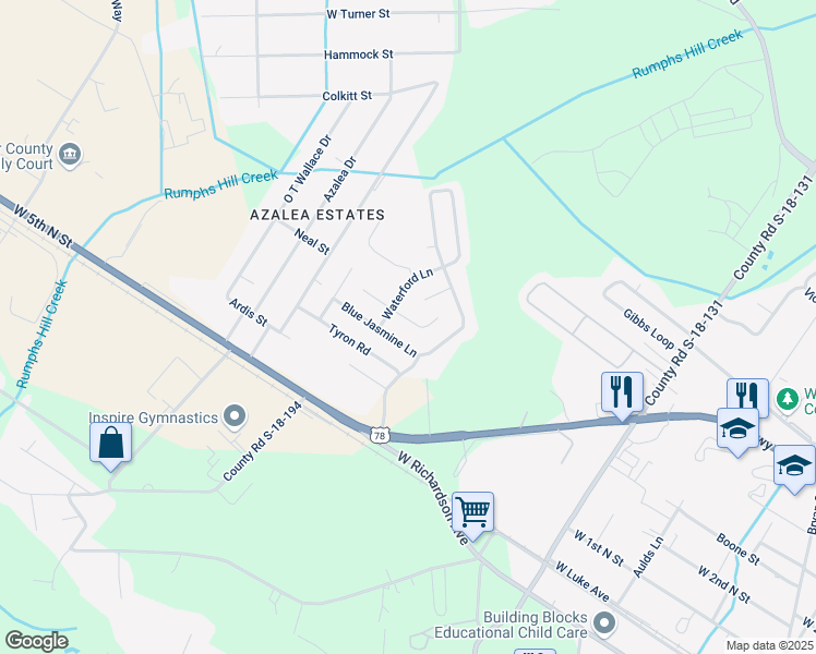 map of restaurants, bars, coffee shops, grocery stores, and more near 108 Obannon Court in Summerville