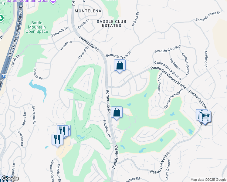 map of restaurants, bars, coffee shops, grocery stores, and more near 12516 Camino Vuelo in San Diego