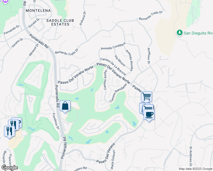map of restaurants, bars, coffee shops, grocery stores, and more near 17676 Corte Sobrado in San Diego