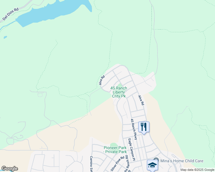 map of restaurants, bars, coffee shops, grocery stores, and more near 10421 Galena Canyon Road in San Diego