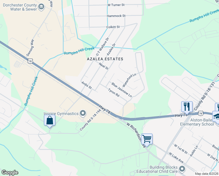 map of restaurants, bars, coffee shops, grocery stores, and more near 134 Tyron Road in Summerville