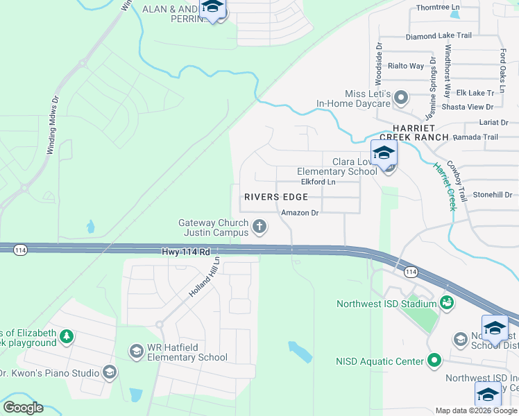 map of restaurants, bars, coffee shops, grocery stores, and more near 1229 Amazon Drive in Justin