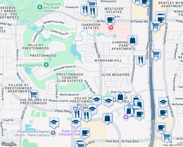 map of restaurants, bars, coffee shops, grocery stores, and more near 6420 Bermuda Dunes Drive in Plano