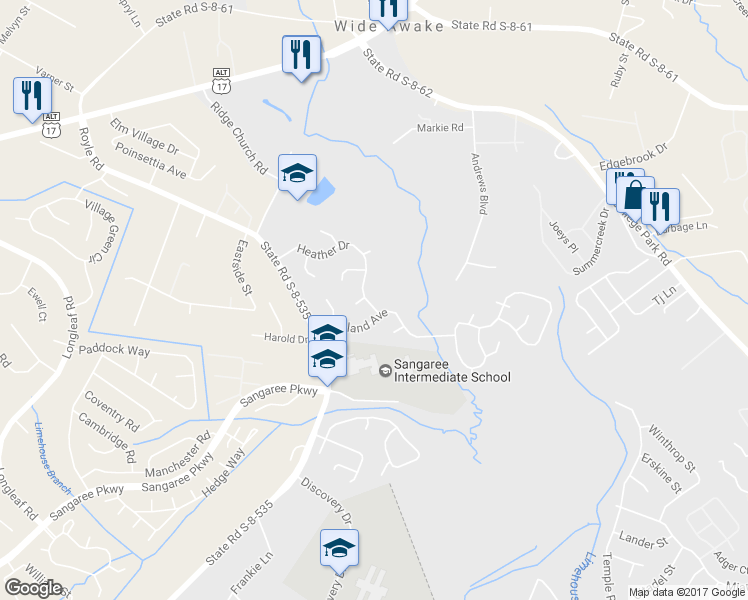 map of restaurants, bars, coffee shops, grocery stores, and more near 153 Heather Drive in Summerville