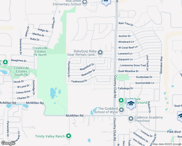 map of restaurants, bars, coffee shops, grocery stores, and more near 1706 Redcedar Drive in Wylie