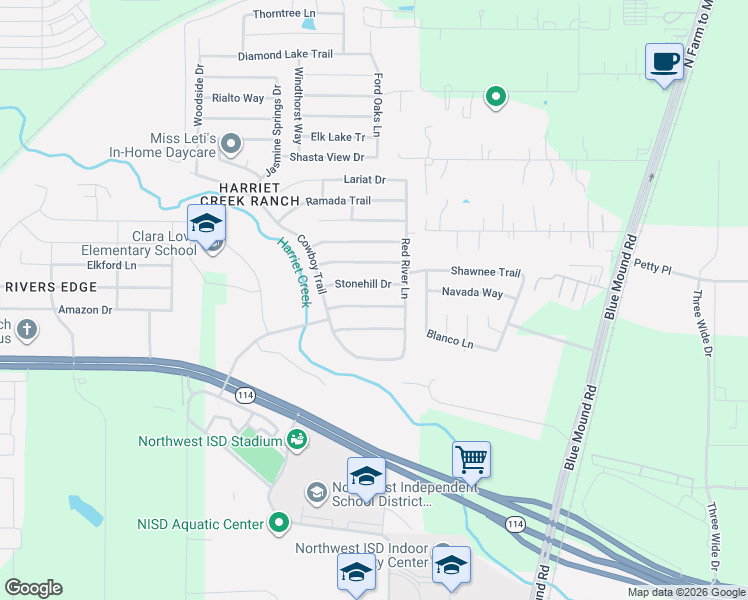 map of restaurants, bars, coffee shops, grocery stores, and more near 1937 Caddo Springs Drive in Justin