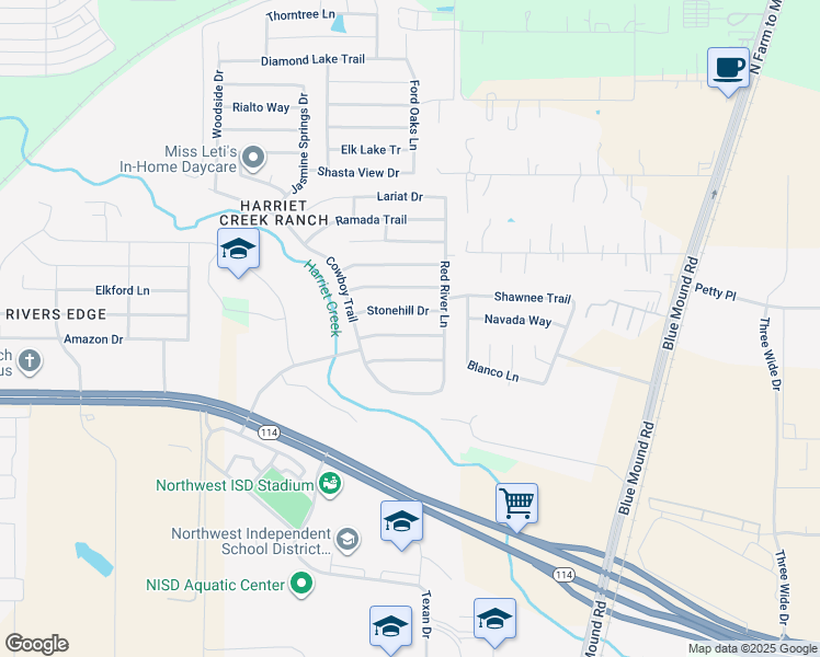 map of restaurants, bars, coffee shops, grocery stores, and more near 1937 Caddo Springs Dr in Justin