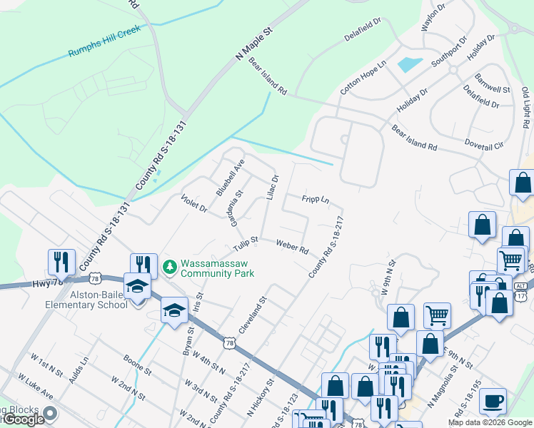 map of restaurants, bars, coffee shops, grocery stores, and more near 111 Lilac Dr in Summerville