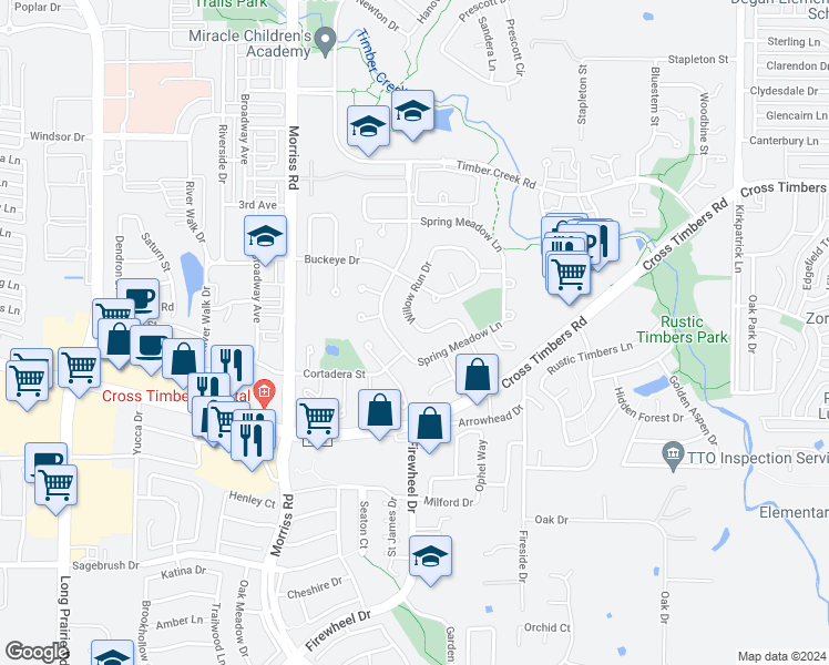 map of restaurants, bars, coffee shops, grocery stores, and more near 3921 Willow Run Drive in Flower Mound