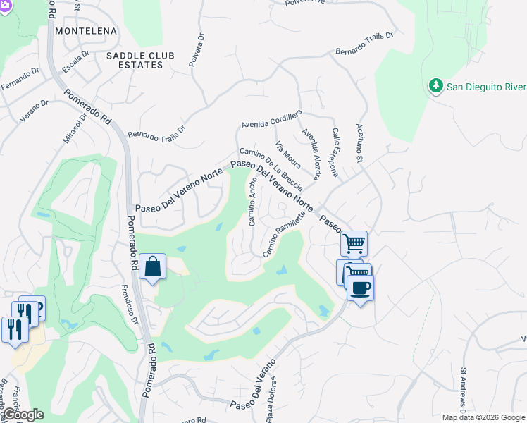 map of restaurants, bars, coffee shops, grocery stores, and more near 17706 Plaza Acosta in San Diego