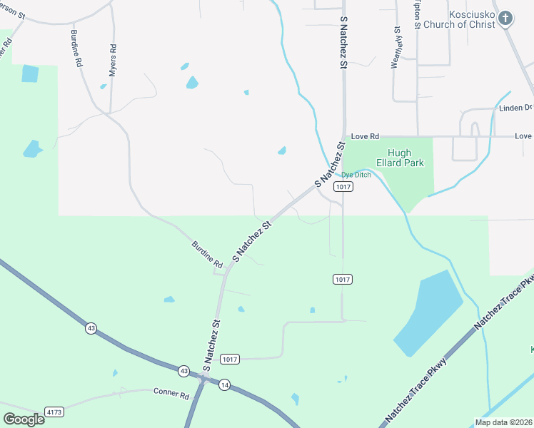 map of restaurants, bars, coffee shops, grocery stores, and more near 917 South Natchez Street in Kosciusko