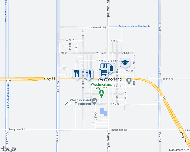 map of restaurants, bars, coffee shops, grocery stores, and more near 263 West Main Street in Brawley