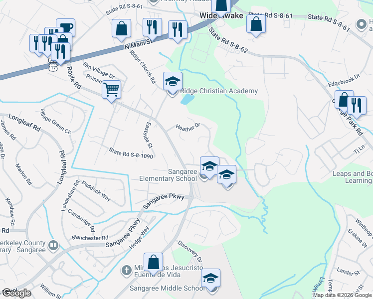 map of restaurants, bars, coffee shops, grocery stores, and more near 111 Duncan Court in Summerville
