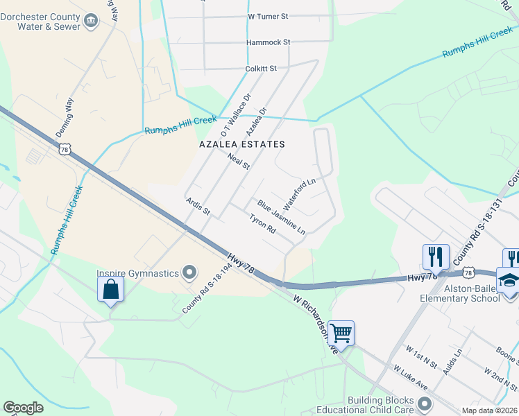 map of restaurants, bars, coffee shops, grocery stores, and more near 134 Tyron Road in Summerville