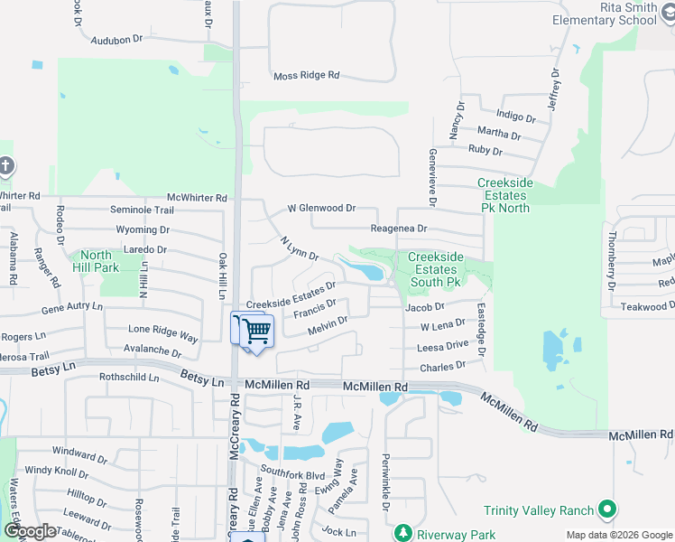 map of restaurants, bars, coffee shops, grocery stores, and more near 1501 North Lynn Drive in Wylie