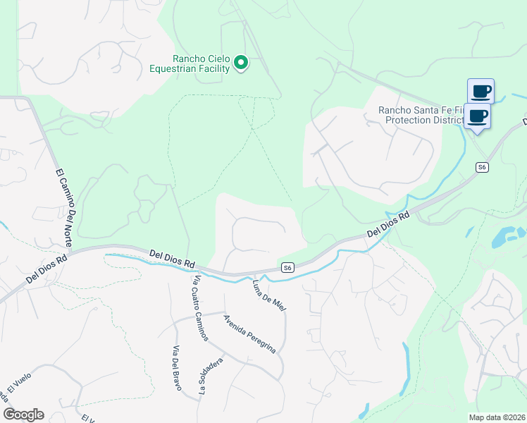 map of restaurants, bars, coffee shops, grocery stores, and more near 7508 Vista Rancho Court in Rancho Santa Fe