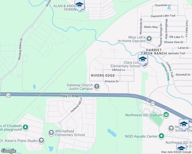 map of restaurants, bars, coffee shops, grocery stores, and more near 1229 Amazon Drive in Justin