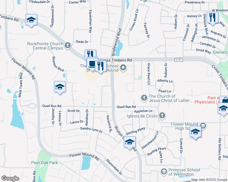 map of restaurants, bars, coffee shops, grocery stores, and more near in Flower Mound