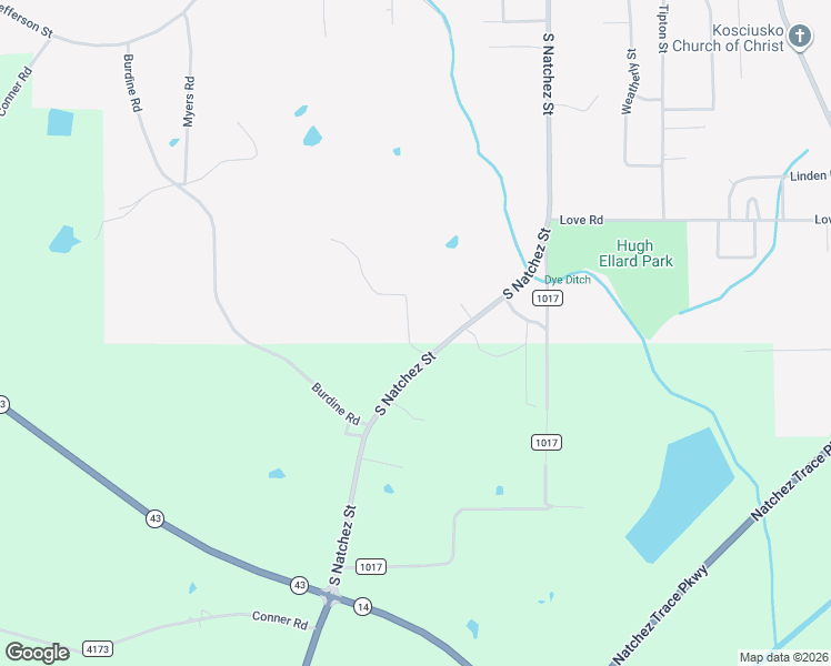 map of restaurants, bars, coffee shops, grocery stores, and more near 917 South Natchez Street in Kosciusko