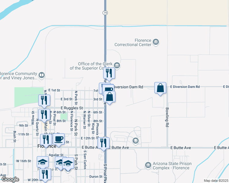 map of restaurants, bars, coffee shops, grocery stores, and more near in Florence