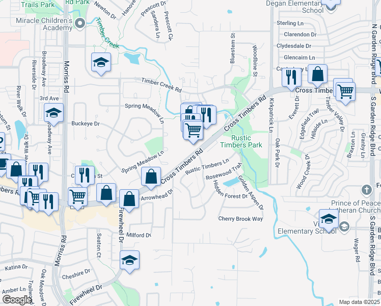 map of restaurants, bars, coffee shops, grocery stores, and more near 1110 Cross Timbers Road in Flower Mound