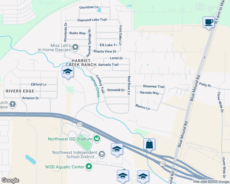 map of restaurants, bars, coffee shops, grocery stores, and more near 1937 Caddo Springs Drive in Justin