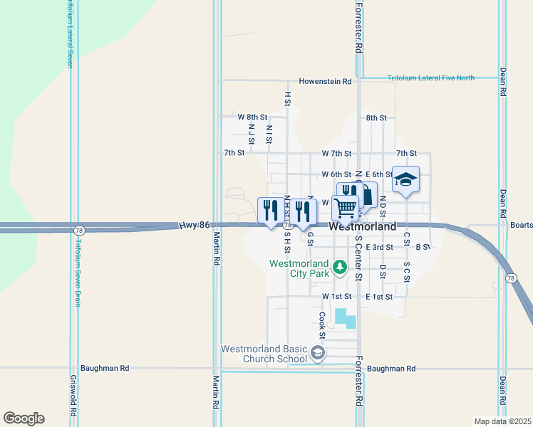 map of restaurants, bars, coffee shops, grocery stores, and more near 501 West Main Street in Calipatria